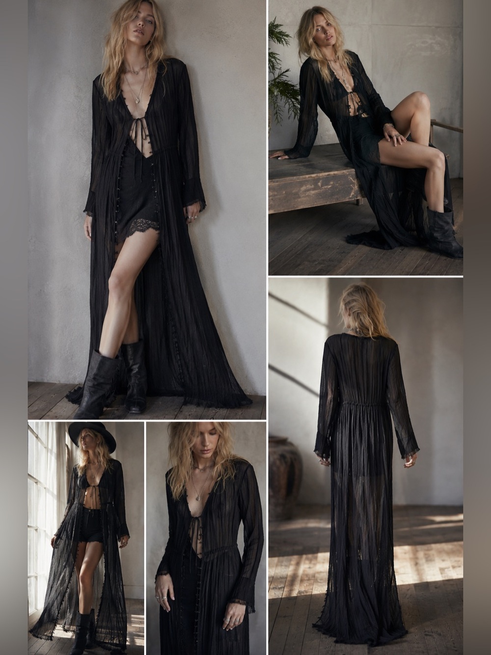 Free People Black Sheer Longline Cardigan dress medium